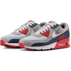 Chaussures Nike Air Max 90 pour homme (DM0029-005, gris fumé clair/bleu marine armurerie/rouge feu/fantôme)